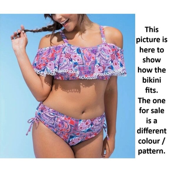 Swimsuits For All Bikini Red and Blue Floral Cold Shoulder Women's Size 20 - Picture 1 of 13